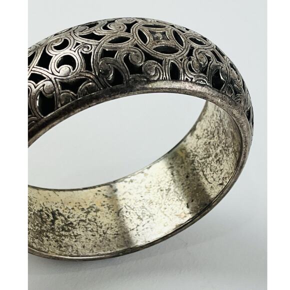 Set 2 Brighton Bangle Bracelets Retired Vintage Scroll Hearts Thick Chunky Silve - Picture 4 of 16